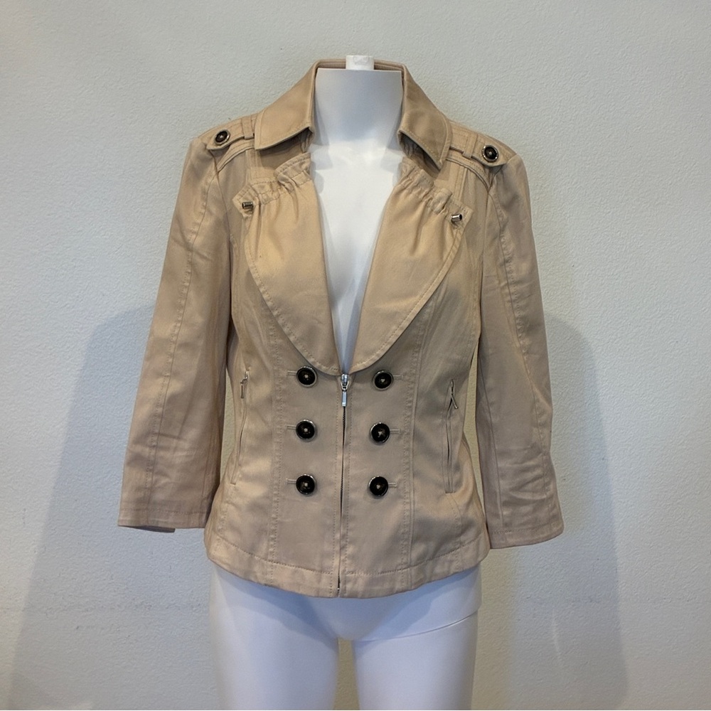 WHBM Chic‎ Double Breasted Short Utility Jacket 6 Beige Quiet Luxury Minimalist